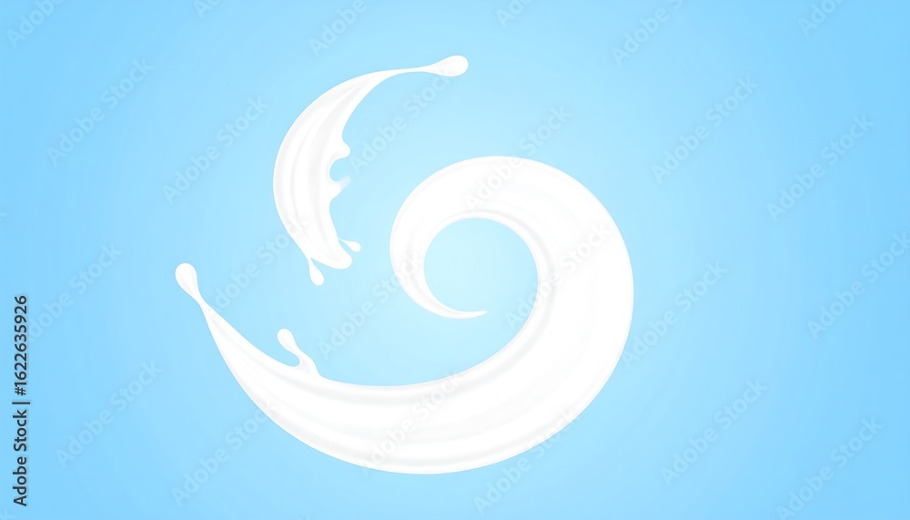 Fototapeta premium Milk splash swirl on light blue backdrop.