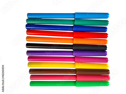 Set of colorful felt-tip pens for drawing and coloring. Crayons 