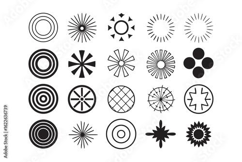 Collection of 24 diverse abstract geometric shapes and patterns