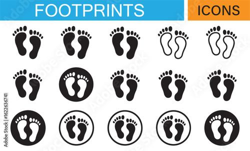 Footprint Symbol Set in Black and White for Graphic Design