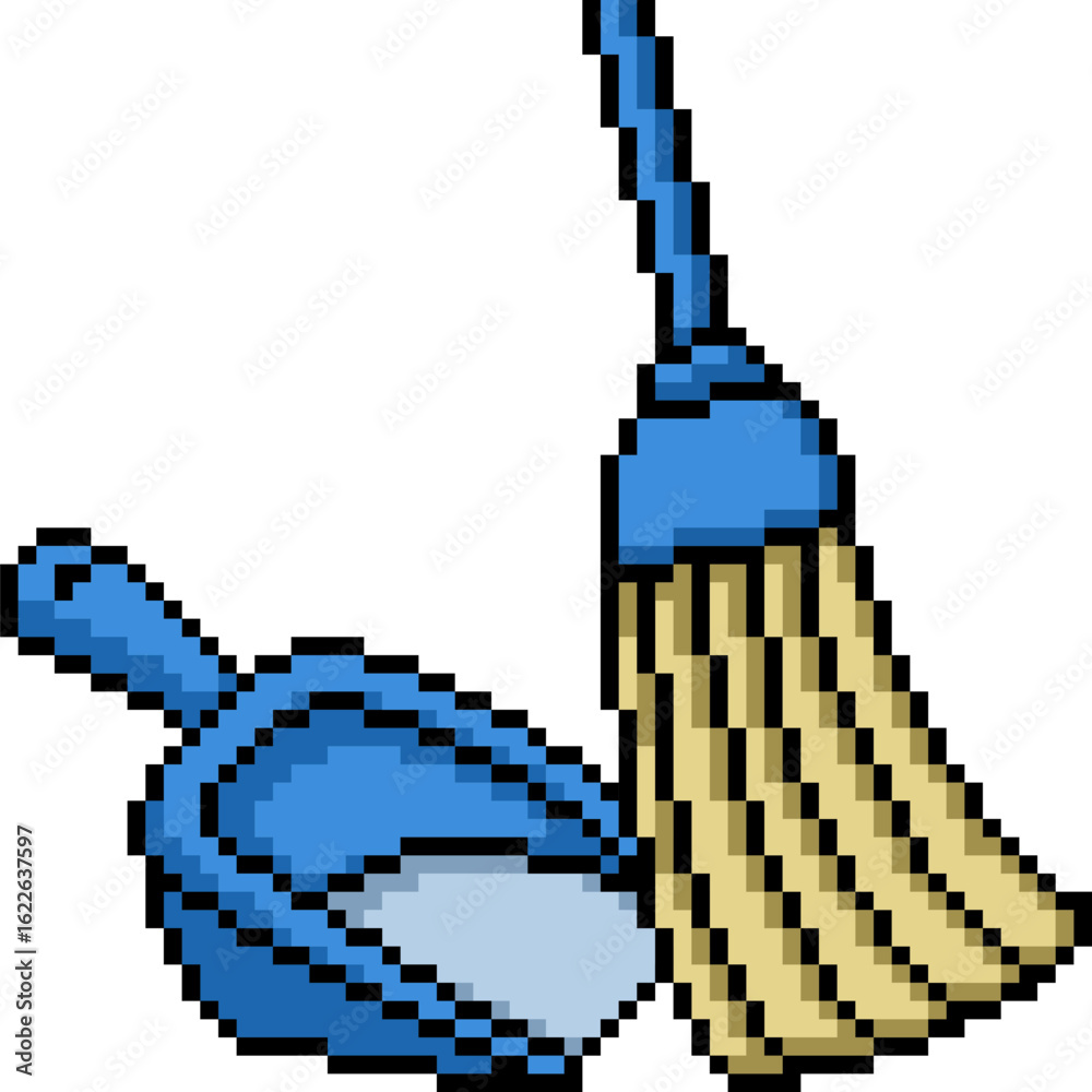 Fototapeta premium pixel art of broom tray sweep clean