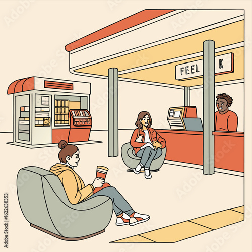 Fuel Station Rest Area – Vector Illustration of Travel Comfort
 Adobe Illustrator Artwork