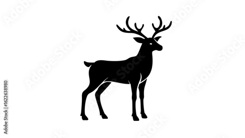 Silhouette of a majestic deer standing gracefully with large antlers on a white background image art