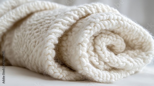 Cozy Wool Interior with Textured Fold Blanket, Soft White Fiber Detail for Elegant Style and Decor