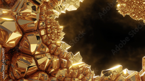Gold in Rocks and Minerals, Golden crystals frame, dark background