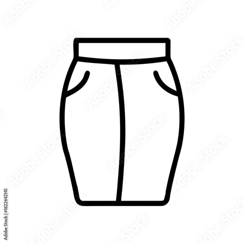 Simple pencil skirt outline drawing on white background  