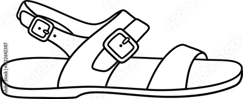 Stylish Summer Sandal Line Art: A minimalist line art representation of a stylish summer sandal, perfect for representing fashion or footware