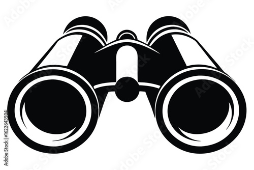 Striking Black and White Binoculars Illustration with Clear Optical Lenses and Sleek Design