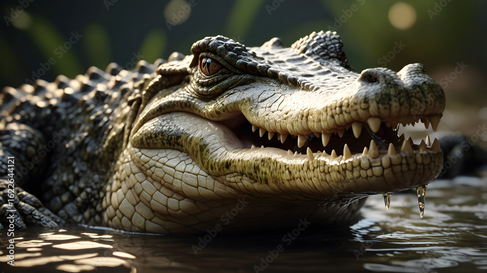Obraz premium Close-Up of Reptile Skin and Eye – Crocodile in the Wild with Natural Lighting