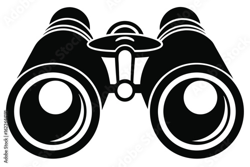 Black Vector Illustration Binoculars, Eyepieces, Central Hinge, Used for Birdwatching or Spying