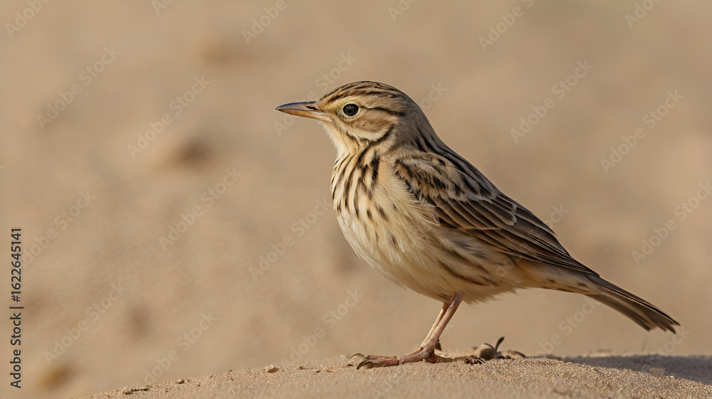 Fototapeta premium Close-Up of Tawny Pipit on a Sand Dune Ridge Ai