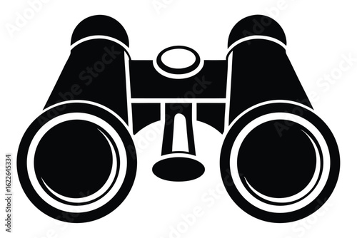 Black and White Binoculars Vector Illustration, Observation Equipment, Exploration Tool, CloseUp View