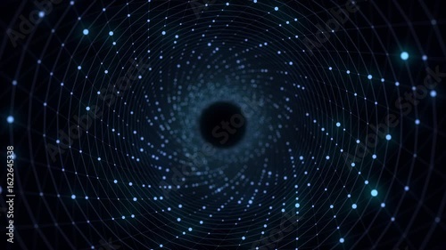 Abstract sci-fi blue tunnel. Wormhole absorbs cyberspace. 3D portal. Futuristic fantasy high-tech funnel. 3d rendering.