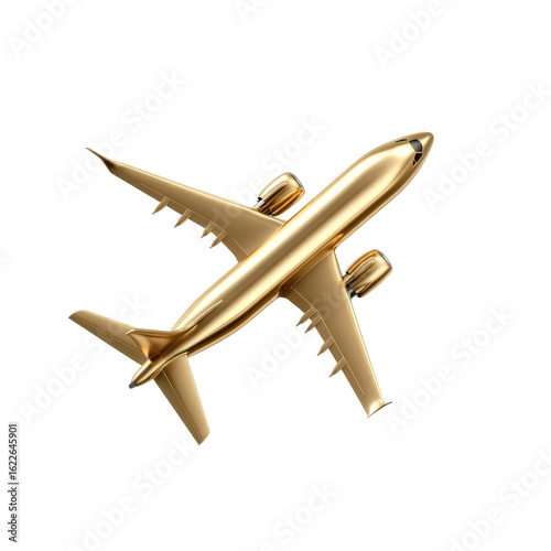 Glittering gold airplane model on black background