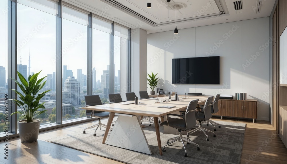 Fototapeta premium Contemporary Office Space with a City View