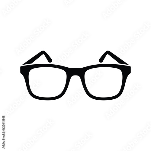 Black silhouette icon of eyeglasses with thick rectangular frames on a white background spectacles