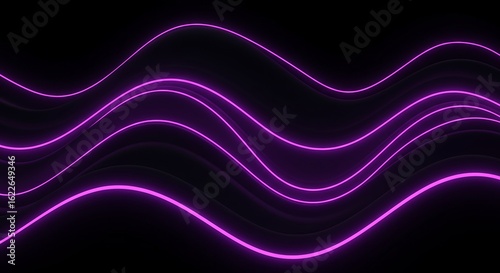 3D fluid waves matte black neon purple soft lighting glow deep contrast wallpaper gamers tech night-mode UI design generative ai