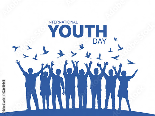 Embracing Freedom and Potential on International Youth Day with Uplifted Hands and Birds