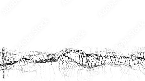 Digital technology white wave. Light cyberspace with motion dots. Futuristic digital background artificial intelligence. Big data analytics. 3d rendering.