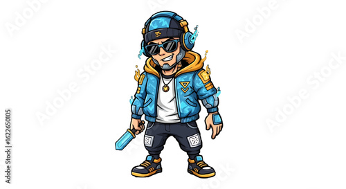 Cartoon gamer mascot giving a double thumbs up gesture. Vector illustration of a confident man for an esports team logo design.