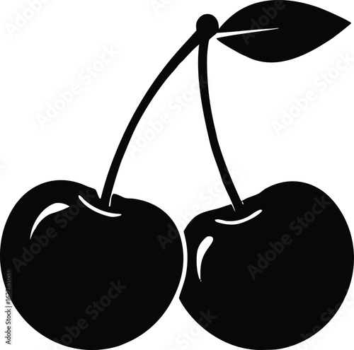 Cherries Icon Silhouette Vector for Clipart and Design, Minimal Fruit Illustration Element