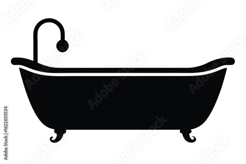 Silhouette of Black Clawfoot Bathtub with Faucet for Bathroom Fixtures and Design