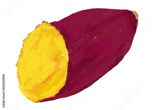 半分に切った焼き芋、さつまいものイラスト