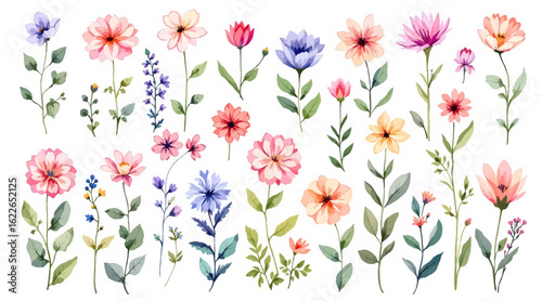 Serene watercolor countryside flowers with subtle color gradients