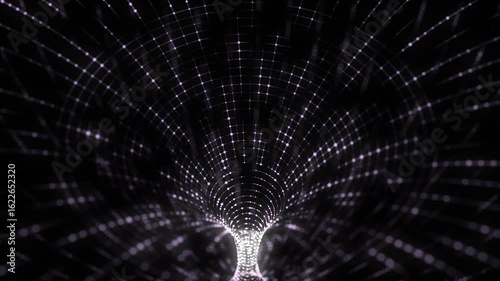 Abstract sci-fi purple tunnel. Wormhole absorbs cyberspace. 3D portal. Futuristic fantasy high-tech funnel. 3d rendering.
