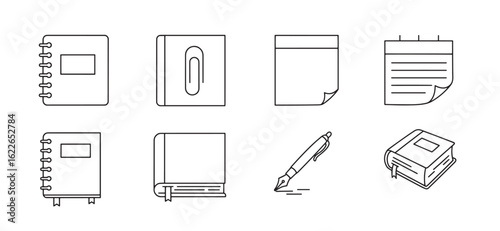Simple minimalist vector illustrations of notebooks notepaper pen and books for design elements