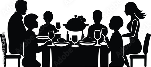 thanksgiving dinner family gathering silhouette vector clipart autumn celebration holiday feast