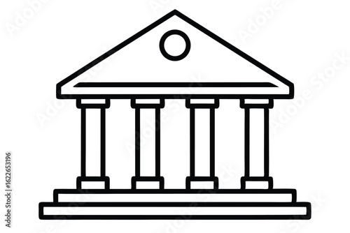 Outlined Icon of a Classic Building with Pillars and a Triangular Roof Shape