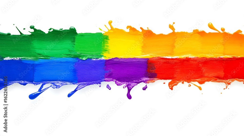 Fototapeta premium Vibrant Rainbow Paint Splatter Strokes, Colorful Acrylic Texture Background