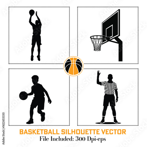 A Black Basketball silhouette vector set 