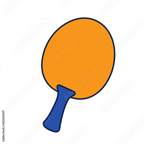 Orange ping pong paddle with blue handle in flat design  