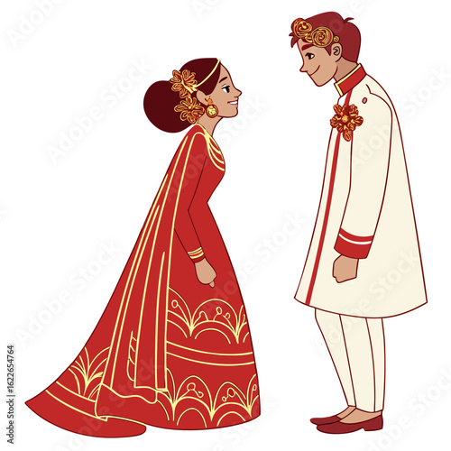Bride and groom in traditional indian wedding attire