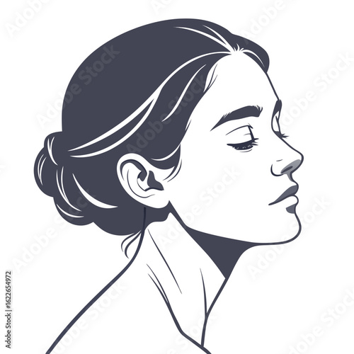 Elegant woman s profile with closed eyes and updo