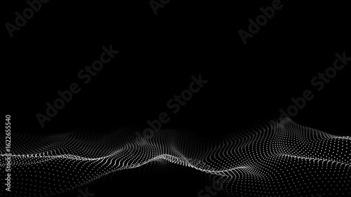 Digital technology black wave. Dark cyberspace with motion dots. Futuristic digital background artificial intelligence. Big data analytics. 3d rendering.