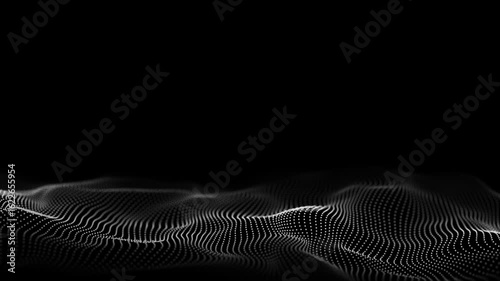 Digital technology black wave. Dark cyberspace with motion dots. Futuristic digital background artificial intelligence. Big data analytics. 3d rendering.
