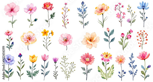 Elegant wildflower garden border in delicate airy watercolor style