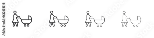 Woman with Baby Stroller icon concept Linear Pictogram. Simple element illustration.