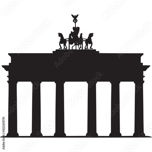 Silhouette of the brandenburg gate with quadriga on transparent background