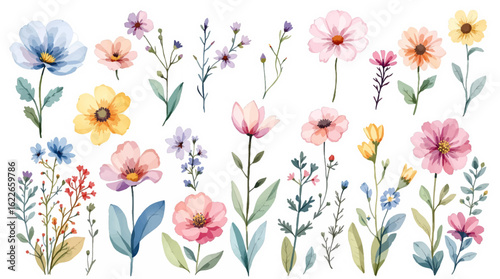 Set Stunning Floral Illustrations in Watercolor Style