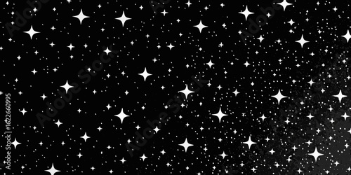 Black and white starry night background with a dense star pattern
