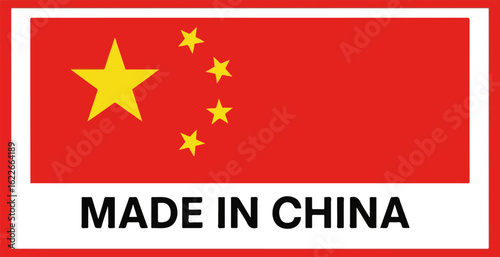 Made in China label with China flag isolated on white