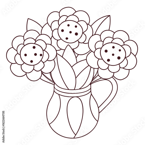 Bouquet of Peonies in a Pitcher, Each Flower Detailed Coloring Page