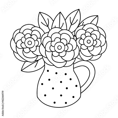 Bouquet of Peonies in a Pitcher, Each Flower Detailed Coloring Page