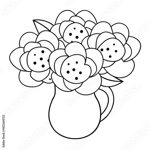 Bouquet of Peonies in a Pitcher, Each Flower Detailed Coloring Page