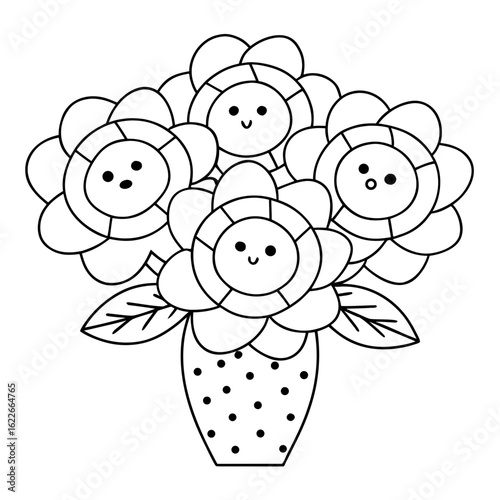 Bouquet of Peonies in a Vase, Each Flower Detailed Coloring Page