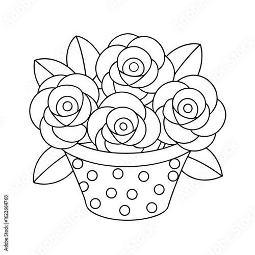 Bouquet of Roses in a Basket, Each Petal Detailed Coloring Page